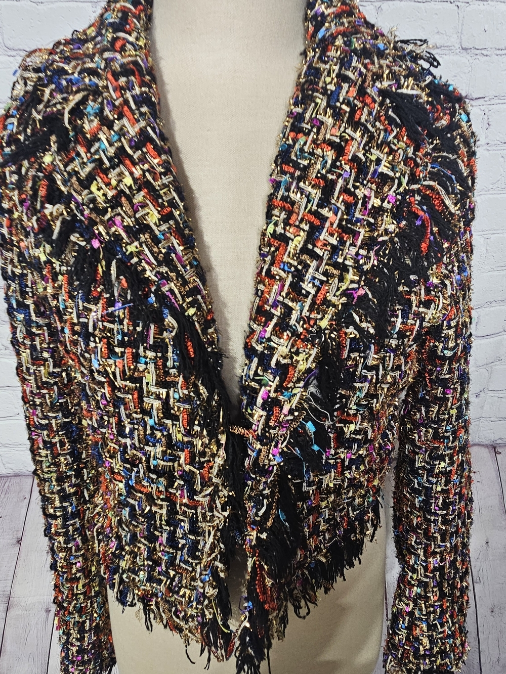 Fab'rik Woven Multi-Color Tweed Fringe Jacket - Women